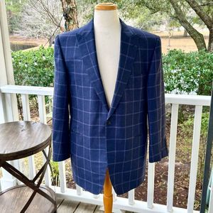 Joseph Wendt Custom Blue Windowpane 2 Button Blazer. 42R.